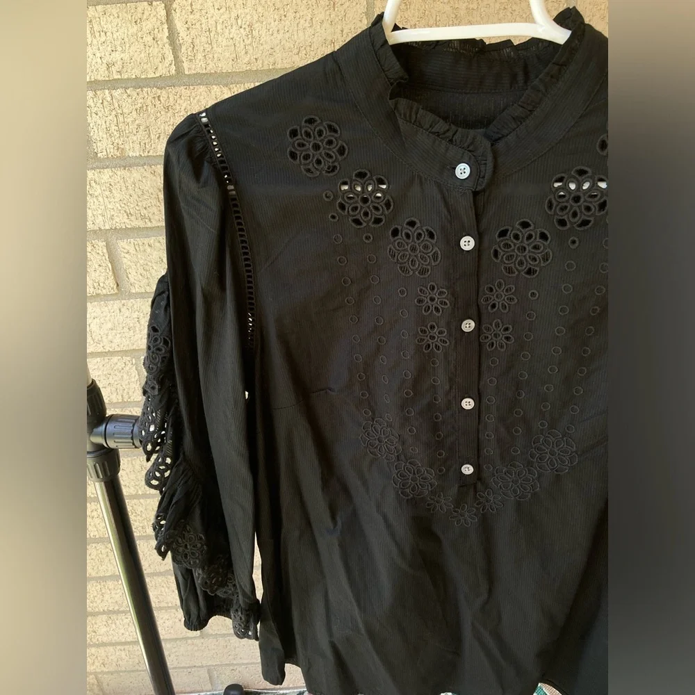 J. Crew Floral Embroidered Eyelet Ruffle Sleeve 100% Cotton Whimsigoth Blouse